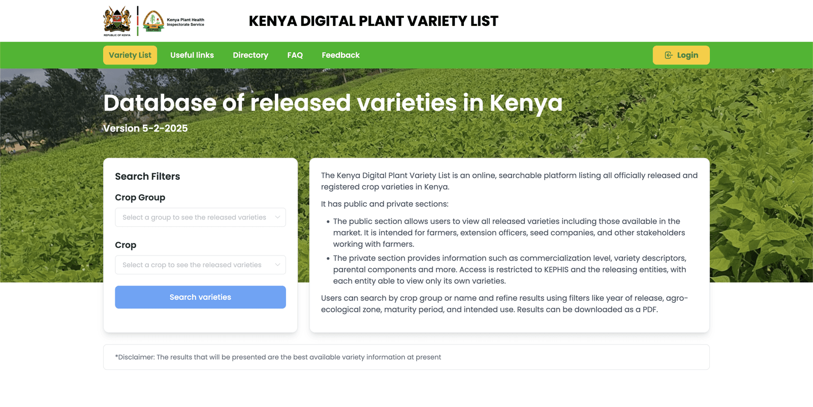 Kenya Plant Variety List